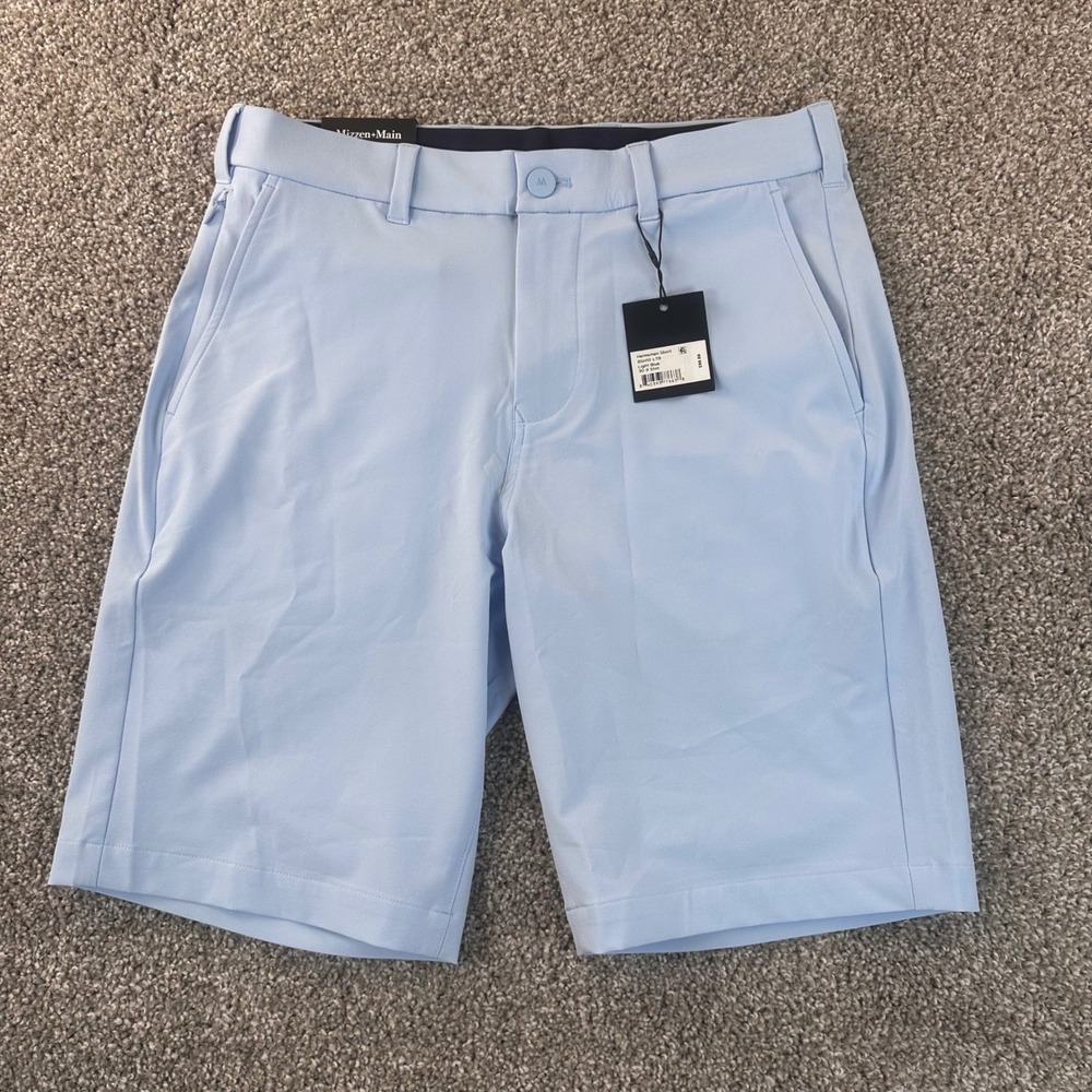 Mizzen+Main Helmsman Shorts Mens 30 Light Blue Slim Performance 9" Golf NEW